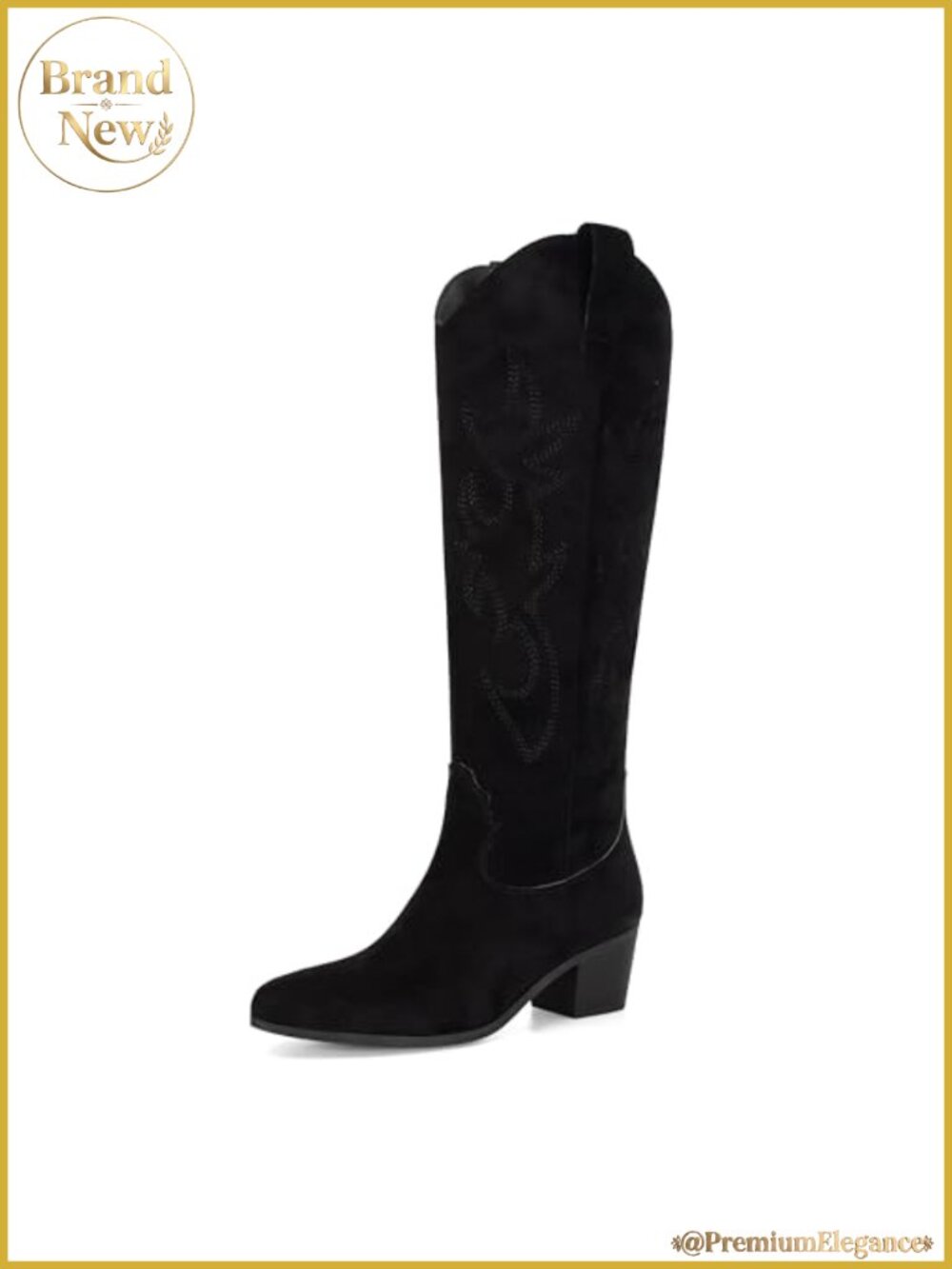 Women's Suede Cowboy Boots Knee High Western Pointed Toe Chunky Heel